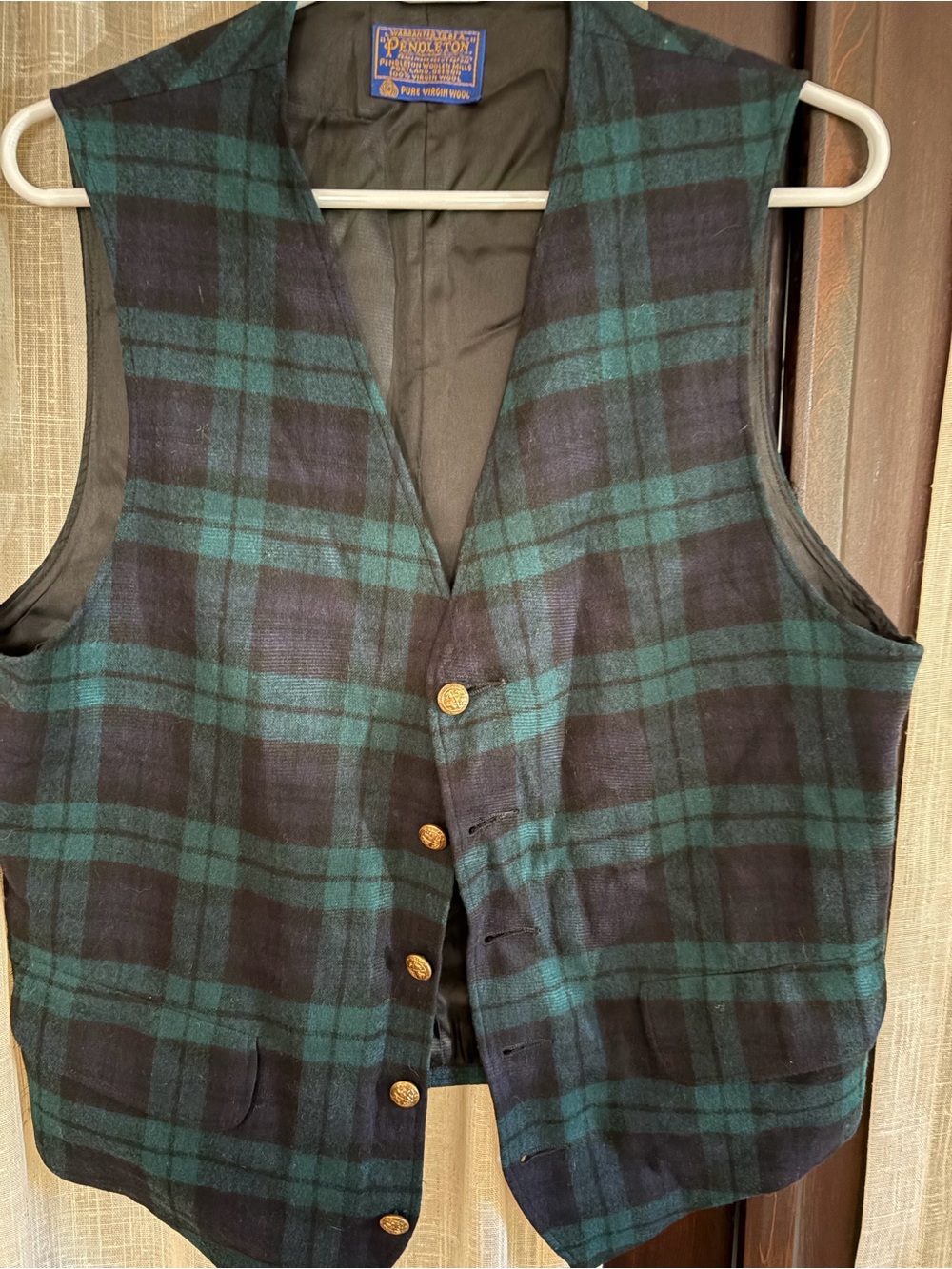 Pendleton Green & Black Plaid Wool Vest
